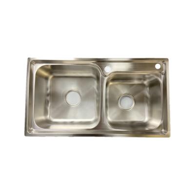 China Without Faucet China Factory One Piece SS201 Stainless Steel Kitchen Sink Double Basin 7843 for sale