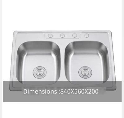 China Custom Made Without Faucet Modern Design Above Double Bowl Basin Counter 8456 Pressing SUS304 Kitchen Sink for sale