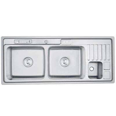 China Without Faucet F11648 High Quality Double Bowls Kitchen Sink With Drain Board for sale