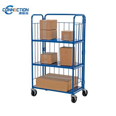 China Foldable And Stackable Steel Roller Storage Container With 3 Shelf for sale