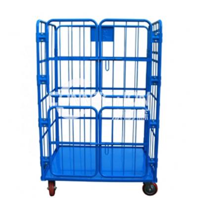 China Easy Folding Foldable Roll Cage Trolley Hand Cart Supermarket Roll Cage Trolley for sale