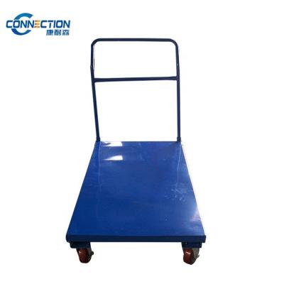 China High Quality Steel Flat Bed Tool Cart Or Transport Cart With One Sided Handle for sale