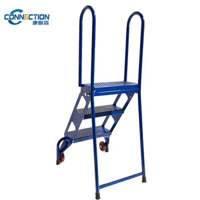 China Folding Ladders Steel Folding Ladder with Step Wheels 4,350 lbs. capacity blue for sale