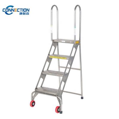 China Collapsible Ladders Stainless Steel Folding Ladder With Wheels 4 Step for sale