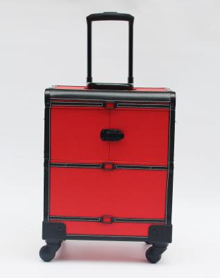 China Artista de maquillaje profesional rojo Case, caja durable de la carretilla del maquillaje con las ruedas en venta