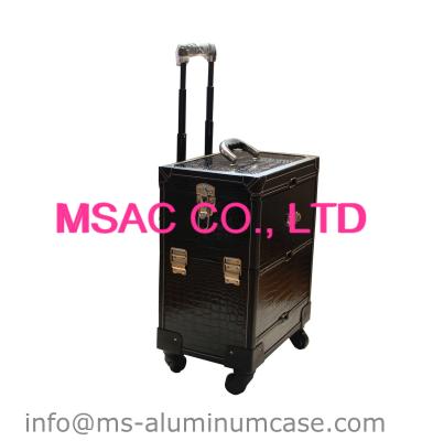 China Middle Trolley Cosmetics Cases Makeup Cases Pu Leather Beauty Boxes For Travel for sale