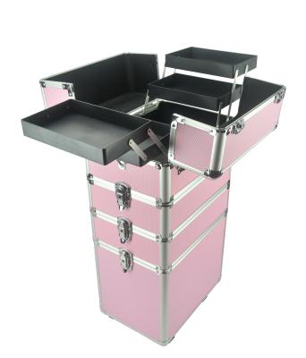 China 4 In 1 Aluminum Makeup Trolley Case In Pink Color Pink Pro Makeup Trolley Case for sale