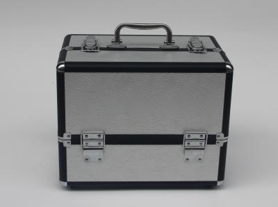 China Gray Aluminum Cosmetic Case PVC Beauty Box With Four Trays Portable For Travel for sale