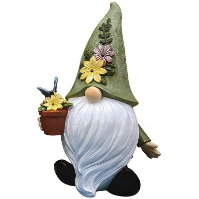 China Creative China Green Hat Resin Sculpture Green Gnome Cartoon Take A Flower Pot Decoration Gift For Garden for sale