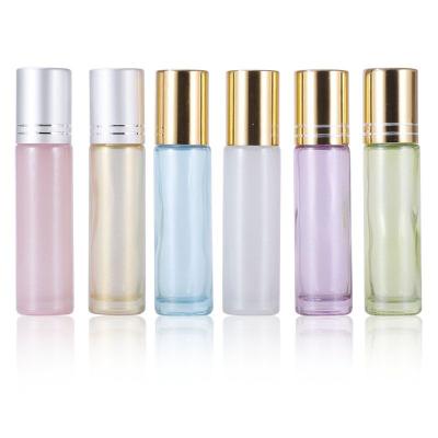 China Cosmetic Light Pearl Glass Roll On Bottle 10ml Glass Roller Bottle For Essential Oil for sale