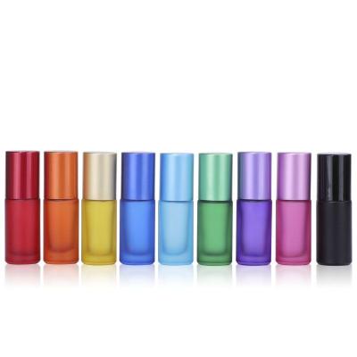 China Cosmetic Wholesale Empty Essential Oil Roller Bottle 5ml Frost Colored Roll On Bottle for sale