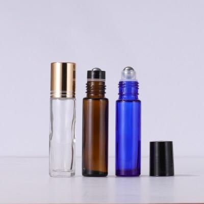 China 10ml Cosmetic 1/3 oz Essential Oil Glass Roll On Bottle Amber With Trackball And Cap for sale