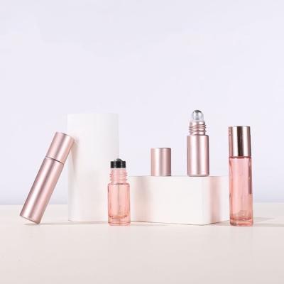 China Wholesale 10ml Cosmetic Matte Rose Gold Roll On Glass Bottle For Essential Oil for sale