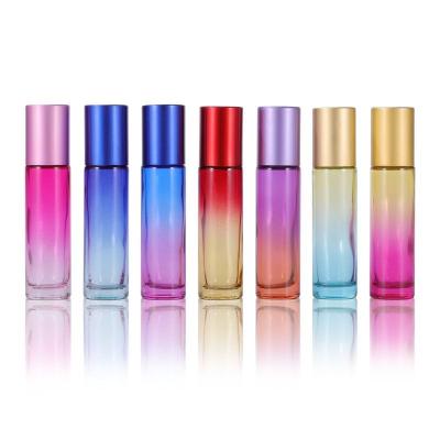 China 10ml Cosmetic Stock Gradient Glass Roll On Bottle With Stainless Steel Trackball for sale