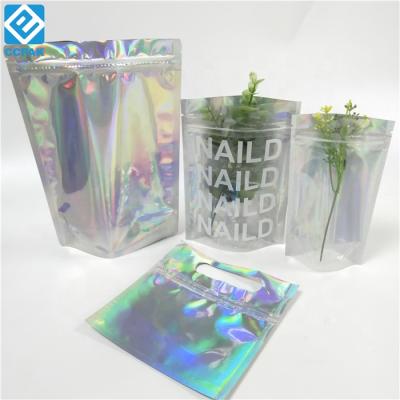 China Doy Printing OEM Hologram Package Pouches Transparent Clear Front Logo White Nail Polish Packaging Bags for sale