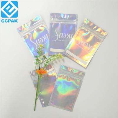 China Custom Logo Laser Moisture Proof Film Packaging Bags Holographic Zipper Lock Pouch Laser Resealable Bag for sale