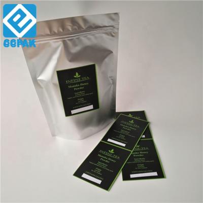 China Waterproof private labels on plain black/white/silver mylar foil ziplock bags/custom adhesive stickers for sale