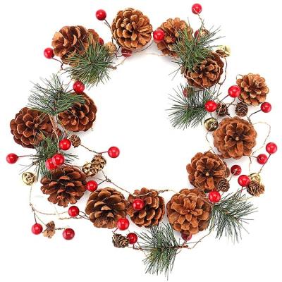 China Xmas Garland With Warm Light Battery Operated Christmas Garland Lights 6.56FT White Pine Cone Christmas Decor for sale