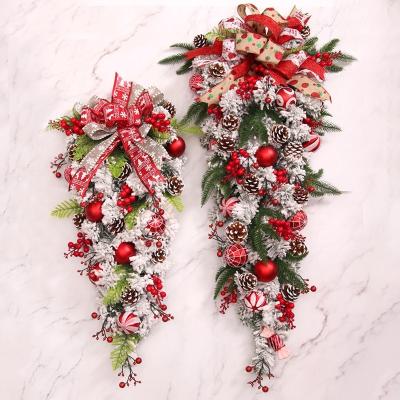 China Chirstmas Decor 60cm Christmas Tree Wreath Upside Down White Pine Cone Wreath Ornaments Hanging On Door Xmas Props for sale