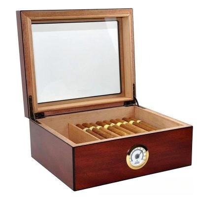 China Portable Storage Box Compartment Humidor Cigar Glass Cover Clear Display Cigarette Holder Above Cigar Light Luxury Wooden Shake for sale