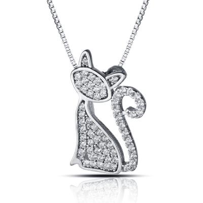 China Whole Sale TRENDY 925 Sterling Silver Jewelry Zircon Cute Cat Childish Cat Necklace for Kids for sale