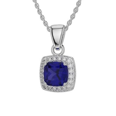 China Fashionable New Styles Women Pendant 925 Sterling Silver Cushion Cut Blue Zircon Pendant for sale