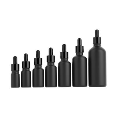 China 10ml 15ml 30ml 50ml 100ml Cosmetic Matte Black Essential Oil Dropper Glass Bottle For Perfume for sale