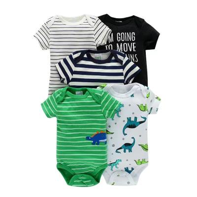 China Wholesale 5pcs/sets Summer 95% Organic Cotton 5% Spandex Newborn Baby Boy Clothes 100% Cotton Solid Color Short Sleeve Onesie Jumpsuit for sale