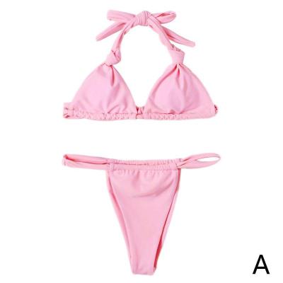 China Dropshipping bikini split gradient print drawstring halterneck bikini for sale