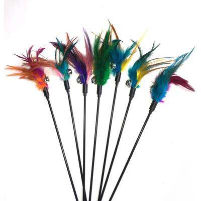 China Plastic+Leather factory wholesale dropshipping pet cat toys color feather bell riddle cat stick OurMall for sale