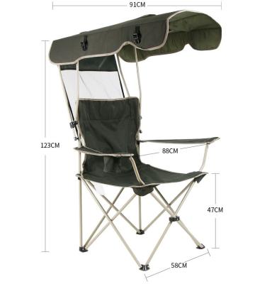 China New Wholesale Outdoor Portable Solid Wood Camping Beach Fishing Chair Folding Garden Chair With Canopy Shade for sale