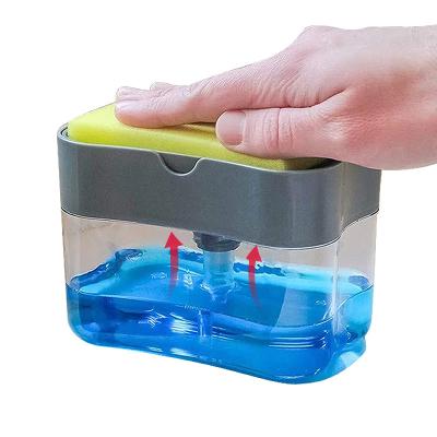 China Viable Hot Selling Dish Washing Manual Soap Dispenser Wash Kitchen 2 In 1 Sponge Soap Storage Box For Kitchen Washing for sale