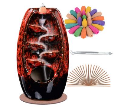 China Modern Art Hot Selling DIY Ceramic Pot Multi Layers Censer, Back Flow Incense Holder Incense Cones Stick Holder With Free Cones for sale