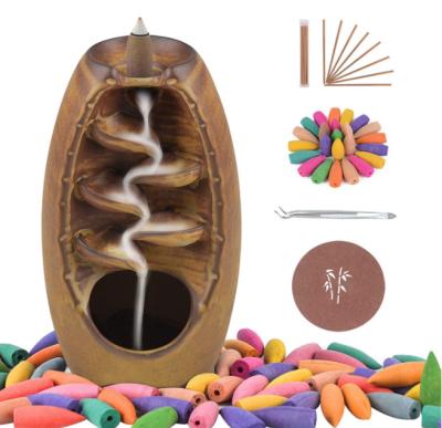 China Modern Art Hot Selling DIY Ceramic Pot Multi Layers Censer, Back Flow Incense Holder Incense Cones Stick Holder With Free Cones for sale