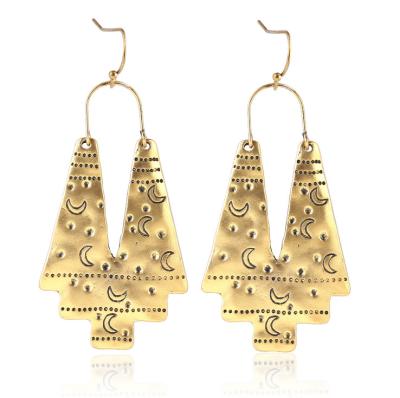 China Environmental Friendly Ethnic Earrings Hollow Out Fan Shape Geometric Drop Earrings For Women for sale