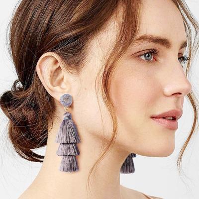 China Eco-Friendly Fashion Tassel Earrings Bohemian 3 Row Colorful Layered Fringe Statement Large Dangle Drop Earrings For Women Teen Girls for sale