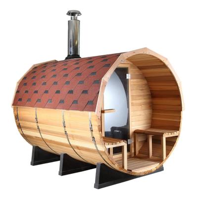 China Traditional European Style 3-4 Person Barrel Sauna Room With Harvia Sauna Heater Outdoor Use Pretty Sauna Chamber For Family Canadian Pine for sale