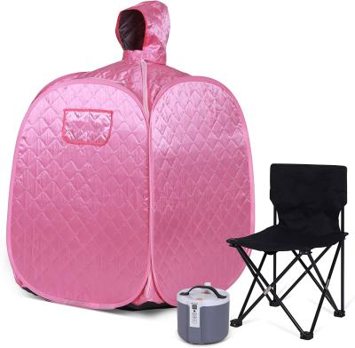 China Lady Pink Portable Steam Personal European Women's Favorite Saunas Home Computer Control Panel For Detox Full Body Sauna Room With Chair for sale