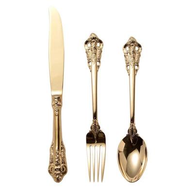 China Wedding Cutlery Sets 18/10 Stainless Steel Cutlery Gold Palace Style Knife Fork And Spoon Luxury Disposable Stainless Steel for sale