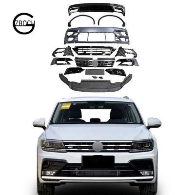 China PP Automotive Parts For VW Tiguan Facelift Car Bumper Grill Front Bumper R-Line Wheel Arches Diffuser Tips Rear Body Kits for sale