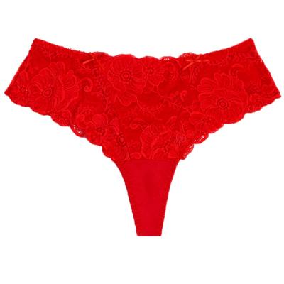 China High Quality Antibacterial Mid Panties Plus Size Women Fat Big Butts Sexy Rise Transparent Underwear Lace Up Thong for sale