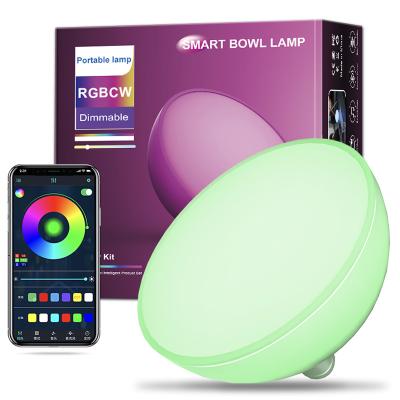 China Tuya Wifi Modern Warm Color Office Ambient Light Smart Desk Voice Activated Music Rhythm Bowl Shape Light. for sale