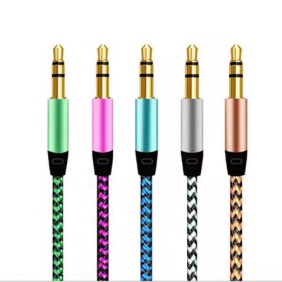 China Rope aux. 1m Jack Audio Nylon cable from 3.5 mm audio cable to aux male. of 3.5mm cable to the aux jack. male fabric cable golden audio for iphone speaker for sale