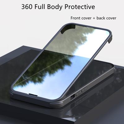 China 360 Anti-drop Full Body Protective Phone Case For Phone 13 12 Transparent Phone Mini 11 Pro X XS Max Double Sided Tempered Glass Coque for sale