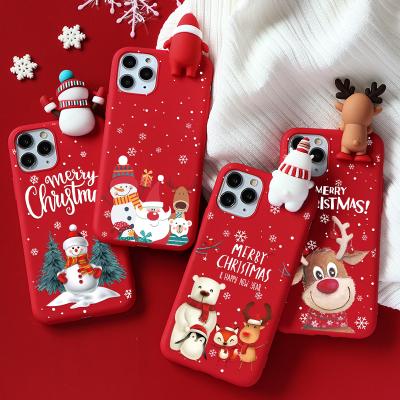 China 3D Anti-drop Cartoon Doll Christmas Case For Phone 13 12 11 Pro Mini 6 6S Max 7 8 Plus Se X XR Xs 5 Capa New Year 2020 Max Gift TPU Cover for sale