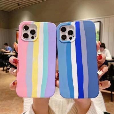 China Anti-drop rainbow silicone cell phone case for iphone 13 12 11 x xr back cover with retail package for sale