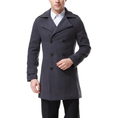 China Breathable Cotton Men's Solid Color Wool Balanced Epaulets Cross Lapel Coat Wind Mid Length Jacket for sale