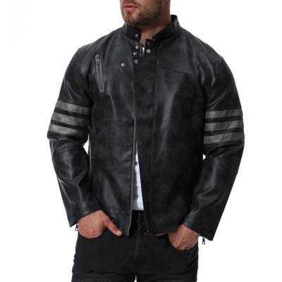 China Mens Breathable Faux Leather Vintage Zipper Button Distressed Closure Cropped Biker Leather Jacket for sale