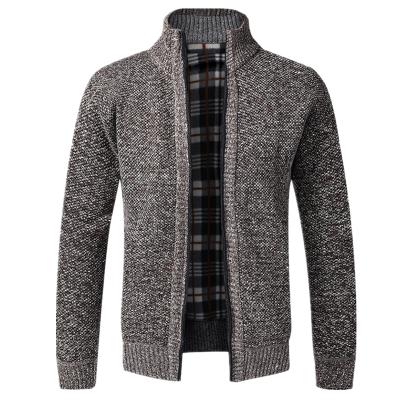 China Anti-wrinkle Mens Fleece Thickened Zipper Stand Collar Knitted Brushed Warm Knitted Cardigan Sweater for sale