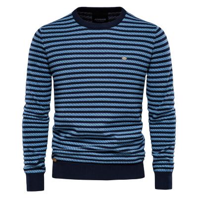 China Trend Warm Simple Round Neck Stripe Anti-wrinkle New Fashion Knitted Men's Sweater Thin Bottom Sweater for sale